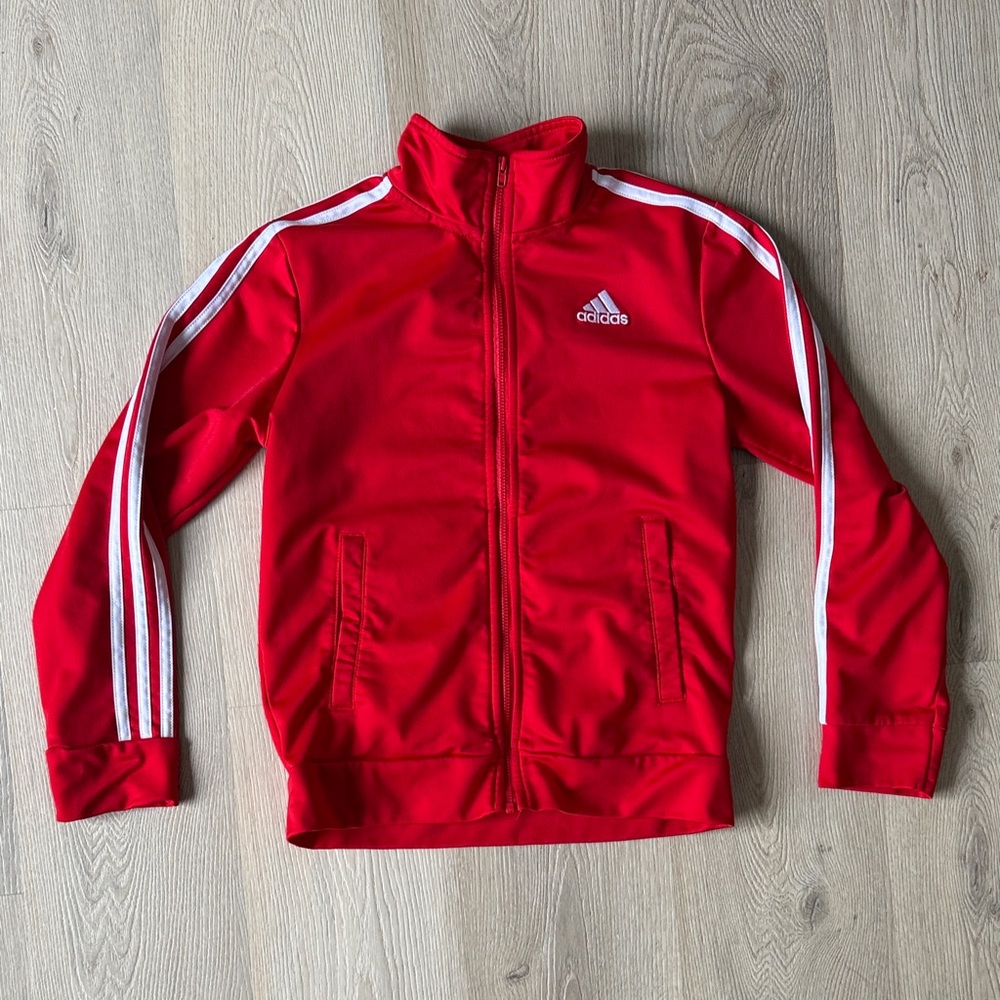 Adidas Scarlet Jacket with White Stripes